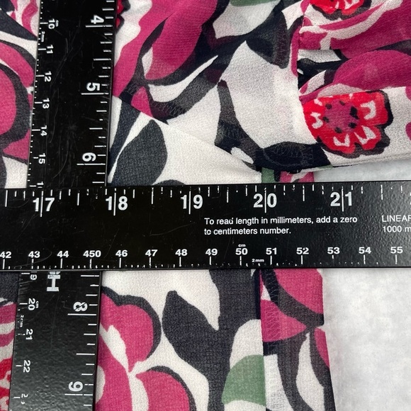 Loft Shirt Womens XS Blouse Off the Shoulder White Pink Rose Print Lined Chiffon - Picture 7 of 13